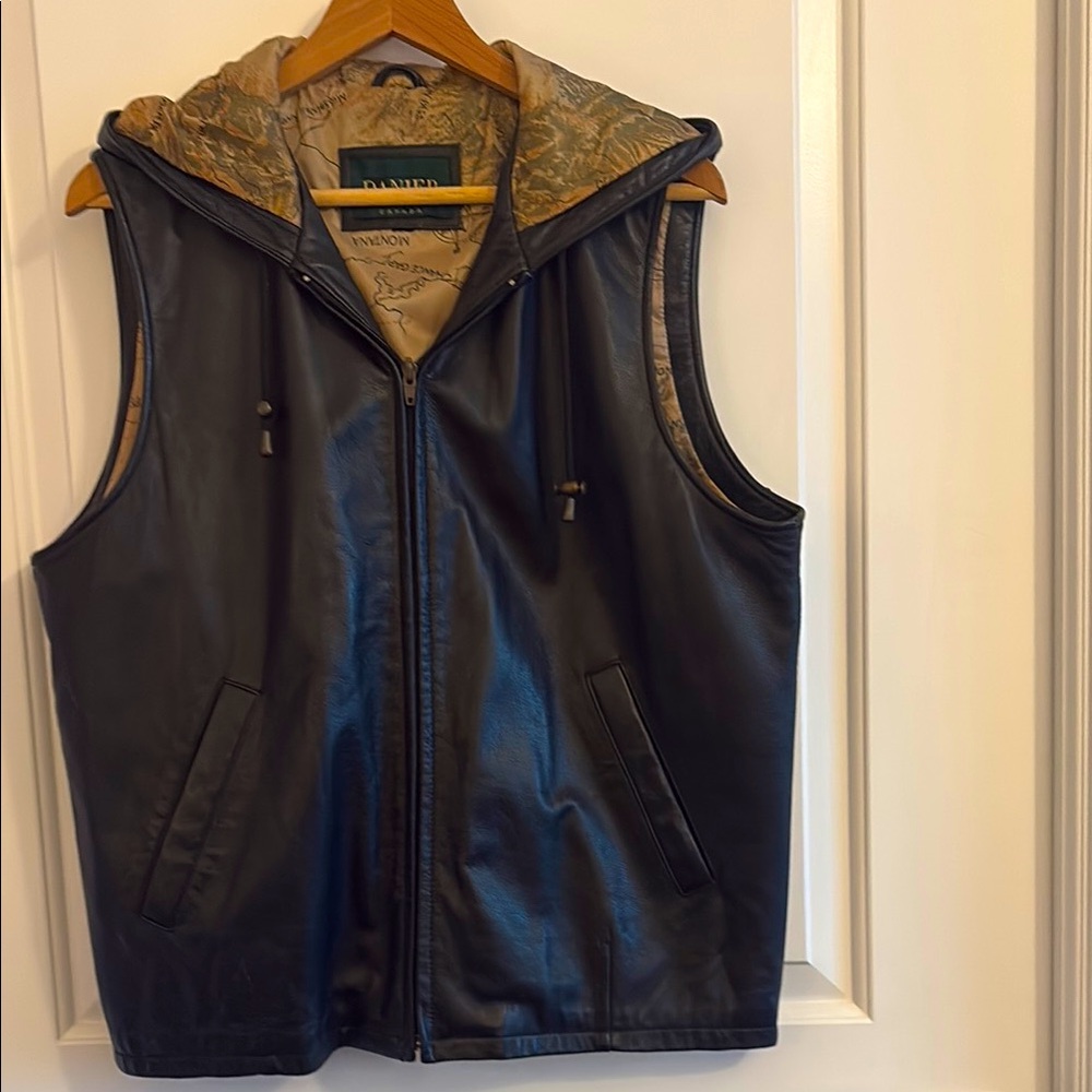 Danier Black Leather Vest with Hood